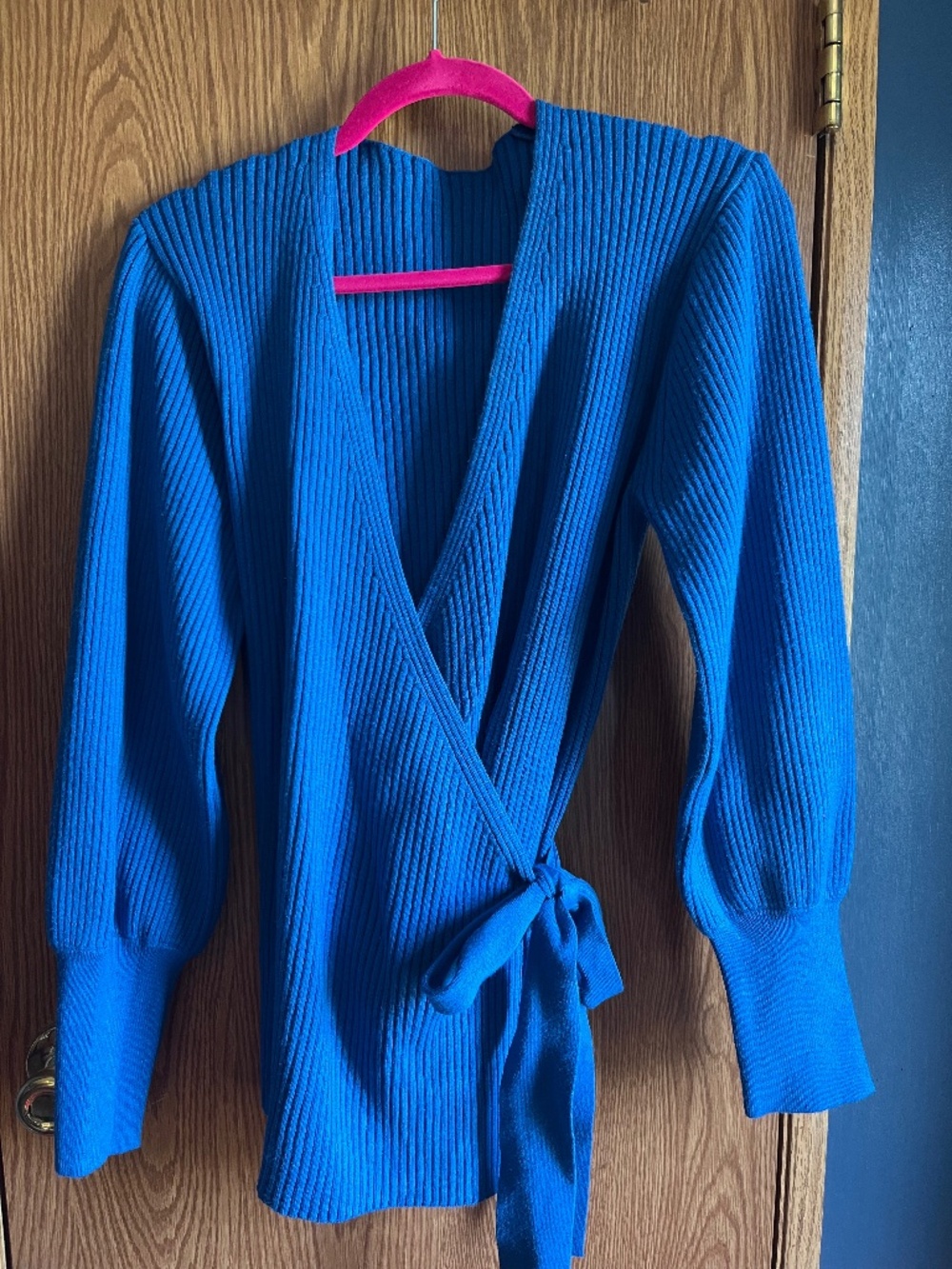 Womens royal blue wrap sweater
